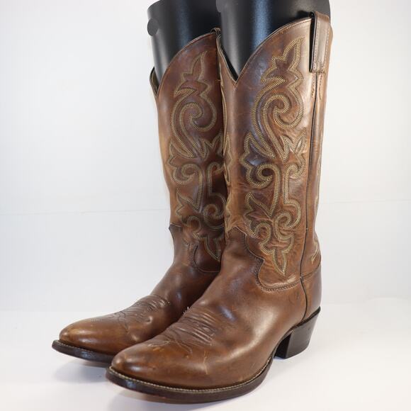 Justin Western Cowboy Boots Style 2253 Brown Leather Men’s Size 8.5D - Picture 2 of 7